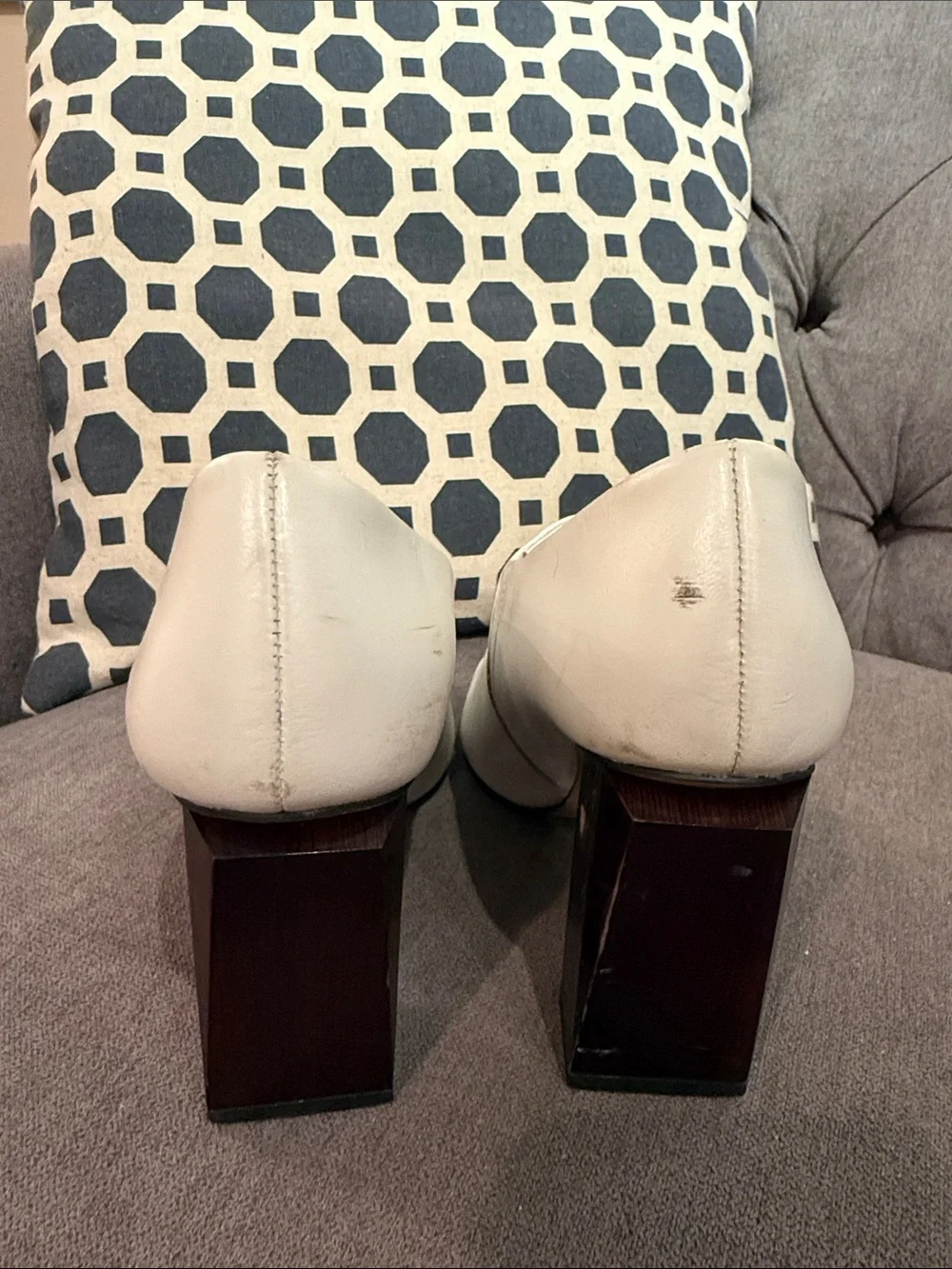 Zara White Pointed Leather Block-Heel Pumps